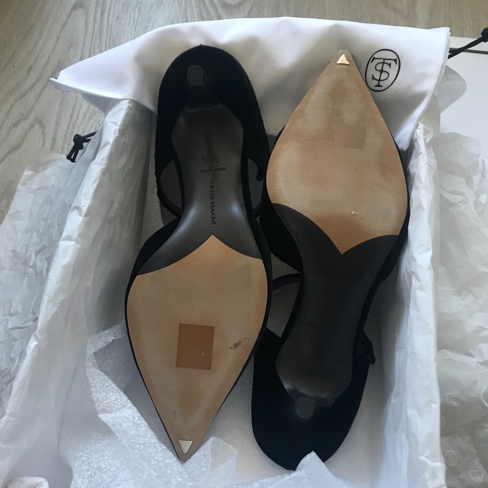 Black TABITHA SIMMONS Liberty Pointy Toe Low Mule Size 6.5 Mary Jane Kitten heel - Picture 6 of 7
